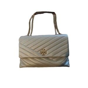 Tory Burch Kira Chevron Convertible Shoulder Bag Gray Heron Large $ 598 New